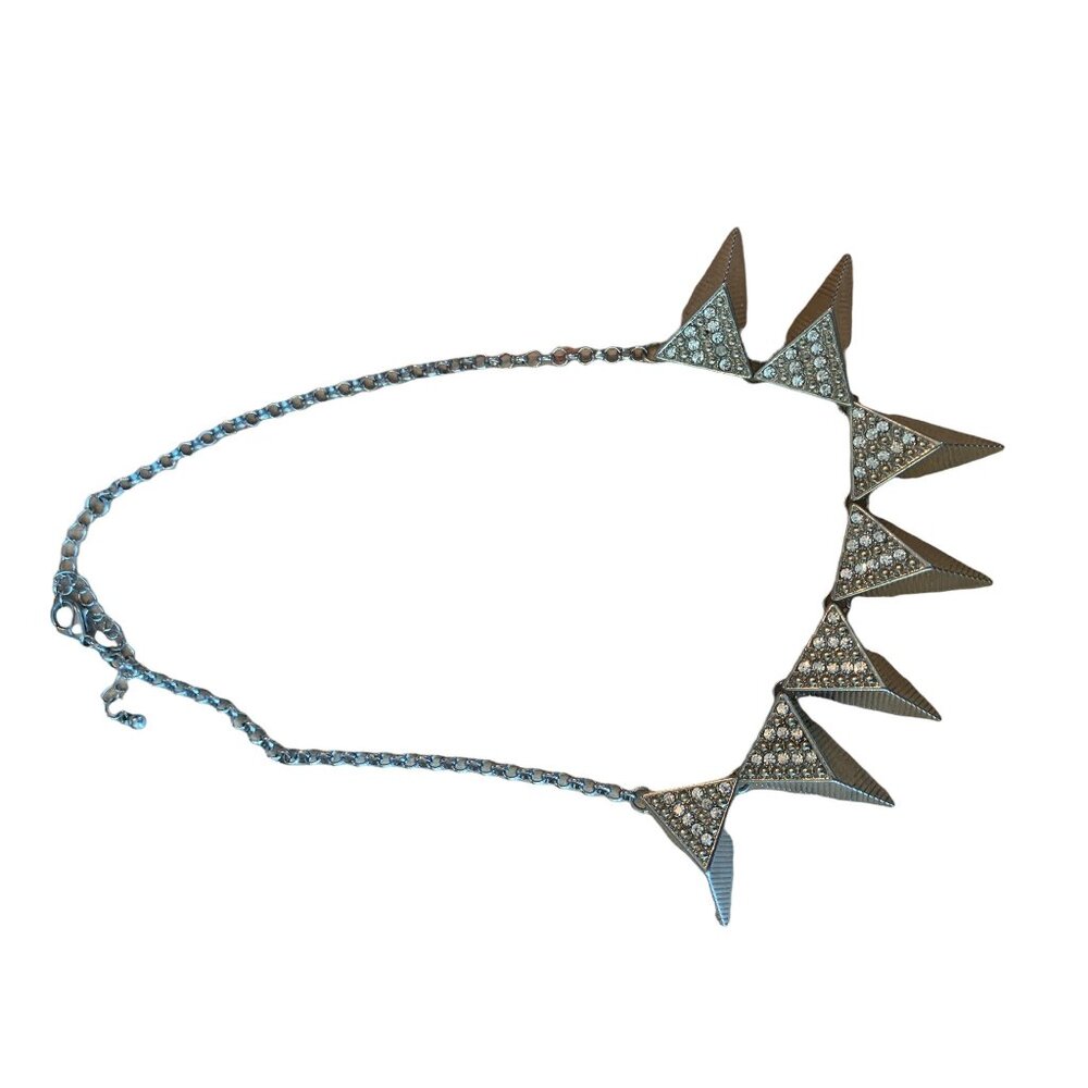 👗 2/$30 👗 Vintage Silver Spiked with Rhinestone 3-D Triangle Necklace